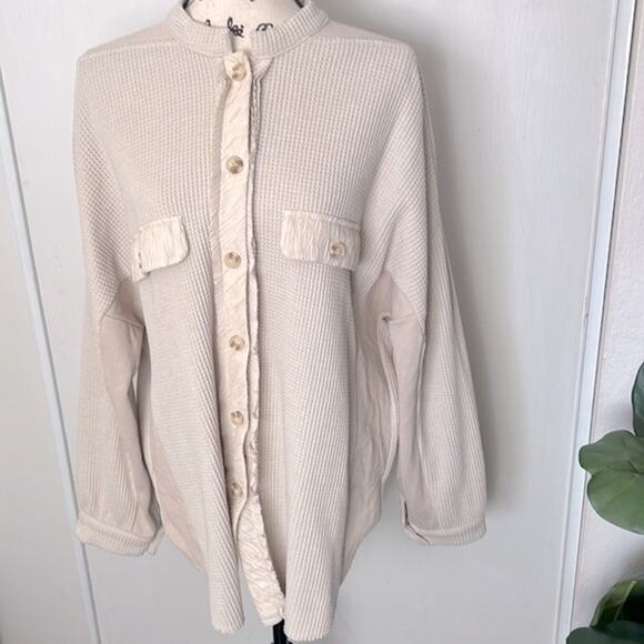 Chouyatou Loose Fit Batwing Sleeve Waffle Knit Button Down Shirt Shacket XXL - Picture 4 of 11